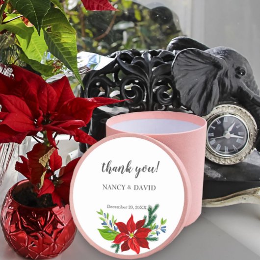 Sticker Rond Bouquet floral Poinsettia, Merci