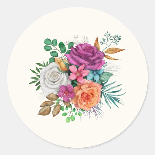 Sticker Rond Bouquet floral rose, orange et blanc (Devant)