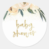 Sticker Rond Bouquet floral rose pâle Baby shower de script or (Devant)