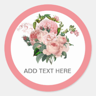Sticker Rond Bouquet floral rose pâle personnalisé