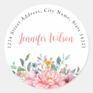 Sticker Rond Bouquet floral rose roux de printemps Nom personna