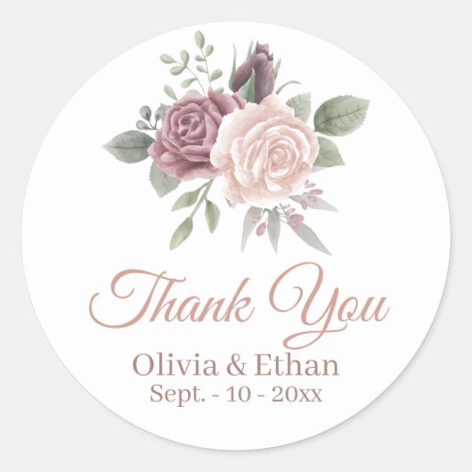 Sticker Rond Bouquet floral Rose rustique Dusty (Devant)