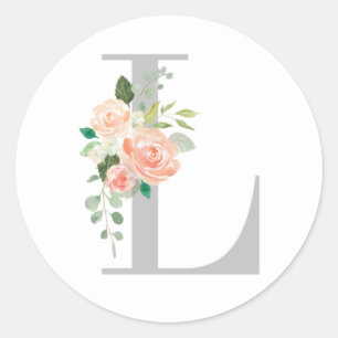 Sticker Rond Bouquet floral sur Monogramme personnalisé initial