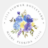 Sticker Rond Bouquet jaune et bleu Adresse de retour botanique (Devant)