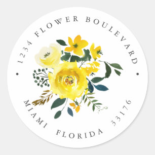 Sticker Rond Bouquet jaune vibre Adresse de retour botanique