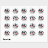 Sticker Rond Bouquet Mariage bleu et corail (Feuille)