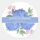 Sticker Rond Bouquet moderne Blue Hydrangeas Personnalisé (Devant)