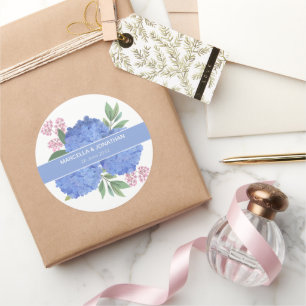 Sticker Rond Bouquet moderne Blue Hydrangeas Personnalisé