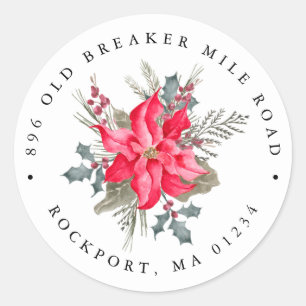 Sticker Rond Bouquet Poinsettia Adresse de retour