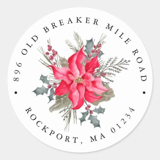 Sticker Rond Bouquet Poinsettia Adresse de retour (Devant)