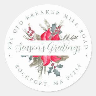Sticker Rond Bouquet Poinsettia Adresse de retour
