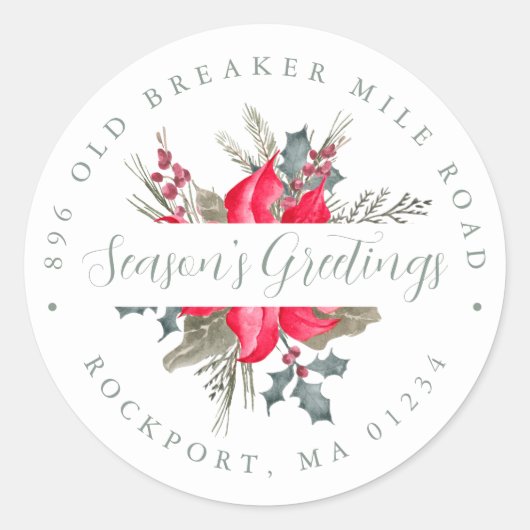 Sticker Rond Bouquet Poinsettia Adresse de retour (Devant)