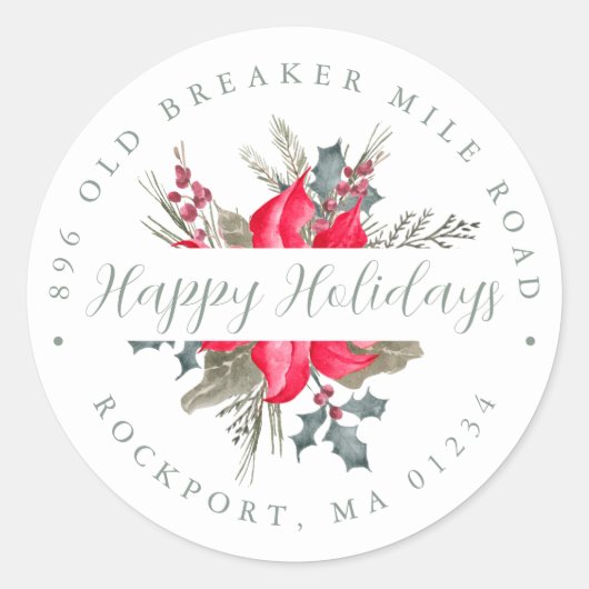 Sticker Rond Bouquet Poinsettia Adresse de retour (Devant)
