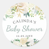 Sticker Rond Bouquet Rose blanche | BABY SHOWER (Devant)