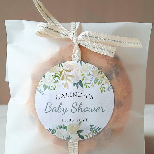 Sticker Rond Bouquet Rose blanche | BABY SHOWER