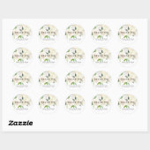 Sticker Rond Bouquet Rose blanche | MARIAGE | MERCI (Feuille)