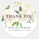Sticker Rond Bouquet Rose blanche | MARIAGE | MERCI (Devant)