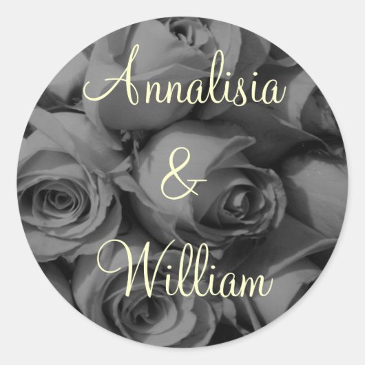 Sticker Rond "Bouquet Rose en noir et blanc" (1) (Devant)