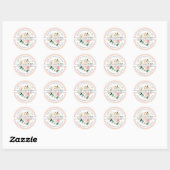 Sticker Rond Bouquet rose et blanc noir Adresse de retour (Feuille)