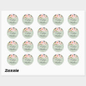 Sticker Rond Bouquet rose pâle sur Mariage vert Sage (Feuille)