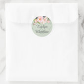 Sticker Rond Bouquet rose pâle sur Mariage vert Sage (Sac)