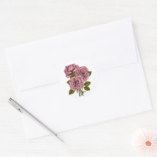 Sticker Rond Bouquet rose roses (Enveloppe)