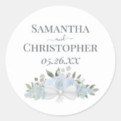 Sticker Rond Bouquet Roses et fleurs bleu Dusty Mariage simple (Devant)