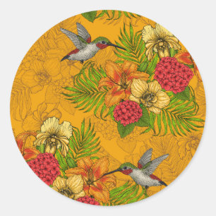 Sticker Rond Bouquet tropical et colibris 2