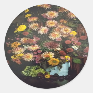 Sticker Rond Bouquet Vase Floral Art