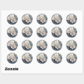 Sticker Rond Bouquets de Silky Blue-White et Gold Edges (Feuille)