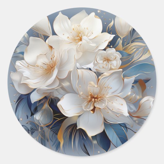 Sticker Rond Bouquets de Silky Blue-White et Gold Edges (Devant)