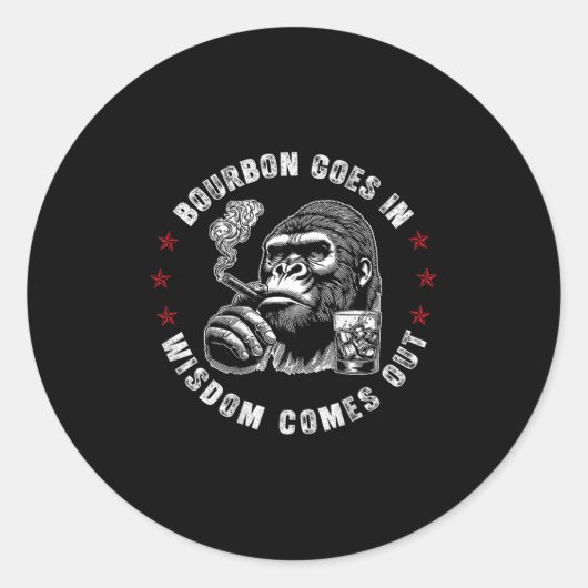 Sticker Rond Bourbon Va Dans La Sagesse Sortit Le Whiskey Singe (Devant)