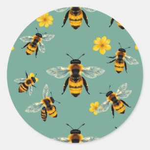 Sticker Rond Bourdon Aquarelle Nid d'abeille Réaliste