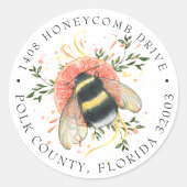 Sticker Rond Bourdon botanique élégant du citrus | Adresse (Devant)