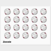 Sticker Rond Bourgogne Blush Argent Floral Étalé Amour (Feuille)