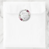 Sticker Rond Bourgogne Blush Argent Floral Étalé Amour (Sac)