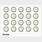 Sticker Rond Bourgogne Botanique Verdure Monogramme Mariage (Feuille)