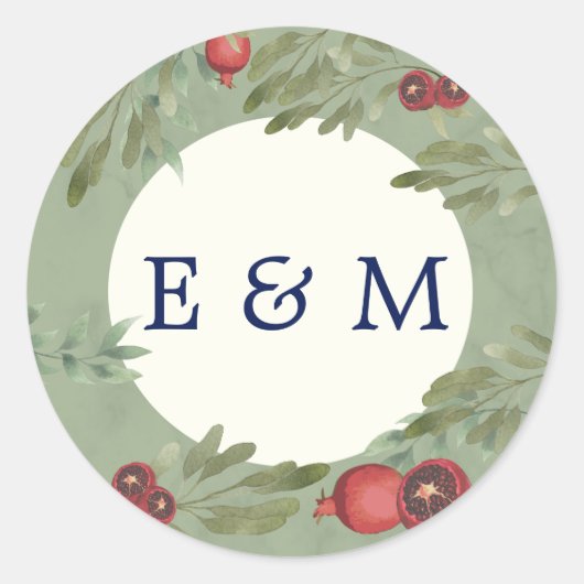 Sticker Rond Bourgogne Botanique Verdure Monogramme Mariage (Devant)
