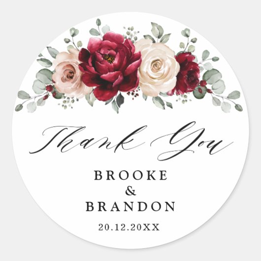 Sticker Rond Bourgogne Champagne Ivory Mauve Mariage Merci (Devant)