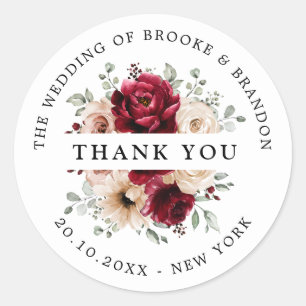 Sticker Rond Bourgogne Champagne Ivory Mauve Mariage Merci