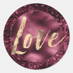 Sticker Rond Bourgogne Empreinte de léopard Gold Love