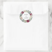 Sticker Rond Bourgogne et blanc Aquarelle Rose Florale (Sac)