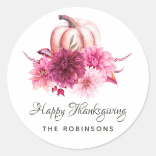 Sticker Rond Bourgogne et Floral Thanksgiving Blush