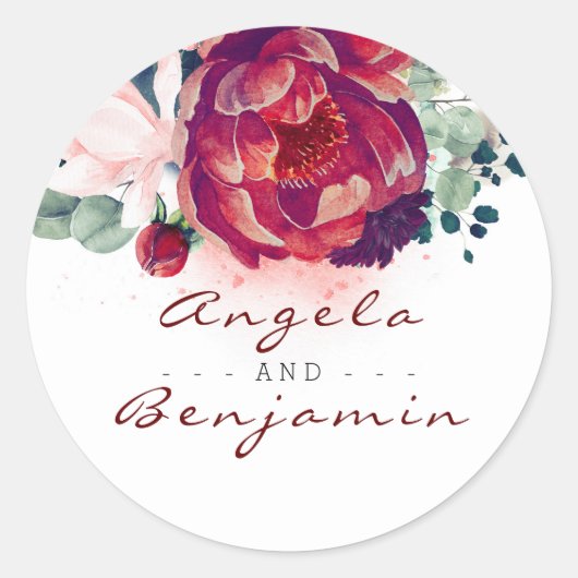 Sticker Rond Bourgogne et Mariage floral rose pâle (Devant)