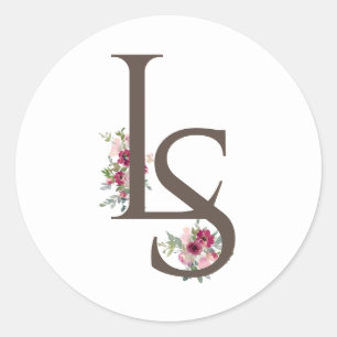 Sticker Rond Bourgogne et rougeur Monogramme mariage classique