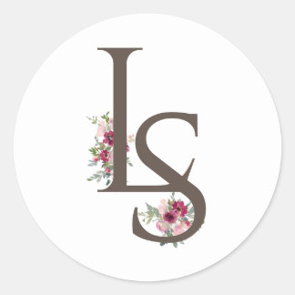Sticker Rond Bourgogne et rougeur Monogramme mariage classique