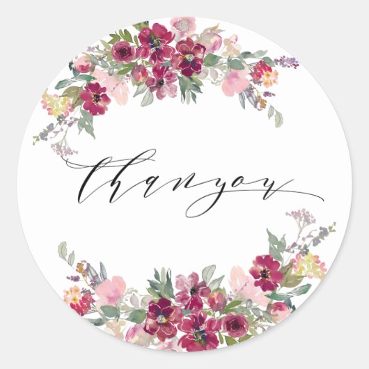 Sticker Rond Bourgogne et rousse mariage rose merci (Devant)