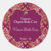 Sticker Rond Bourgogne & feuille d'or damask soap cosmétiques é (Devant)