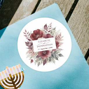 Sticker Rond Bourgogne Floral Aquarelle mariée et Mariage de ch