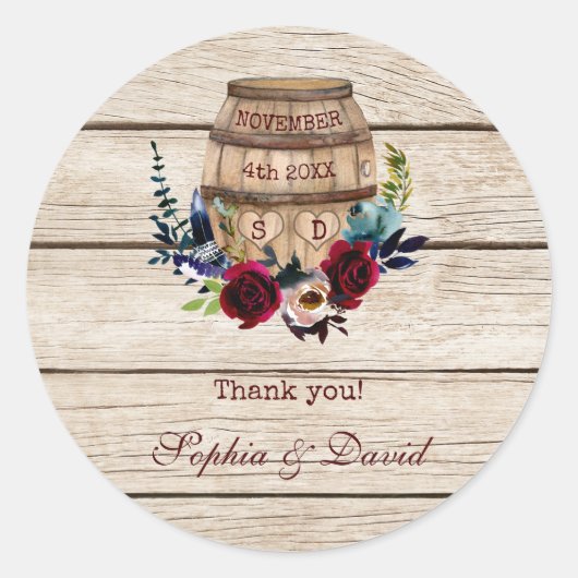 Sticker Rond Bourgogne Floral Barrel Mariage de automne (Devant)